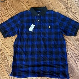 Polo by Ralph Lauren Men's Blue and Black Checkered Polo